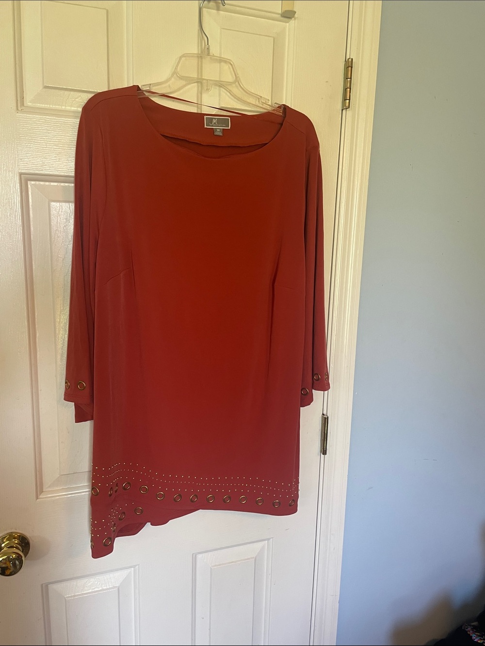JM Collection Brick-Red Scoop Neck Grommet-Hem Tunic